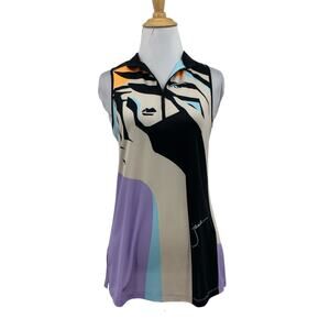 Jamie Sadock Polo Shirt Womens XS Extra Small Half Zip Sleeveless Golf Polo